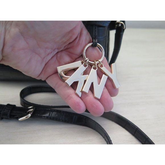 DKNY R13DPJ47 SM Black Croc Embossed Paige Satchel Crossbody Bag w/Charms $178 - Picture 3 of 11